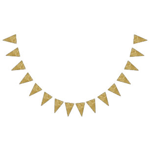 Elegant textile design featuring a golden backgrou bunting flags