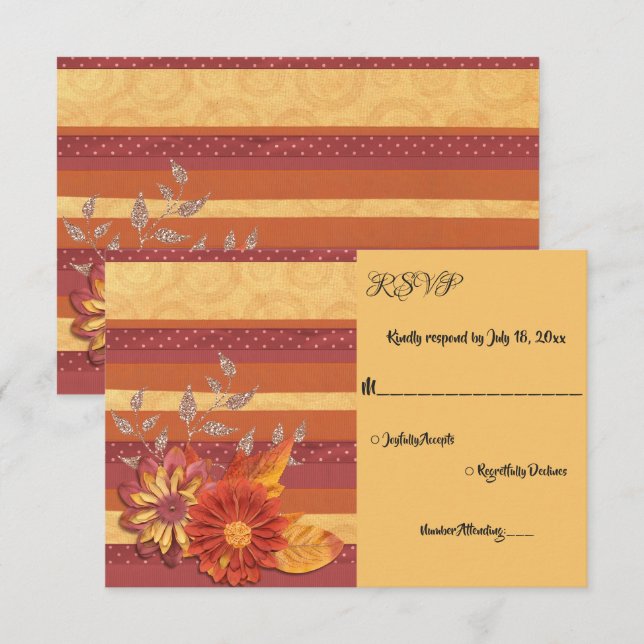 Elegant Texture Burgundy Modern Floral Wedding RSVP Card (Front/Back)