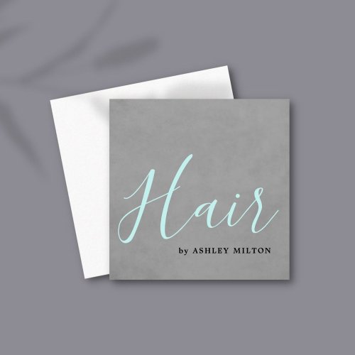 Elegant Texture Grey Turquoise Typography Hair Square Business Card