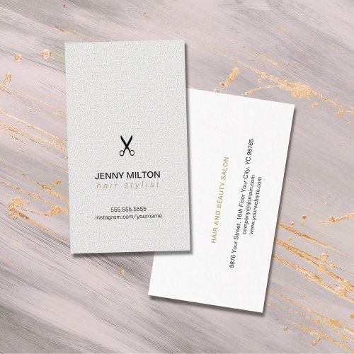 Elegant Texture White Black Scissors Hair Stylist Business Card