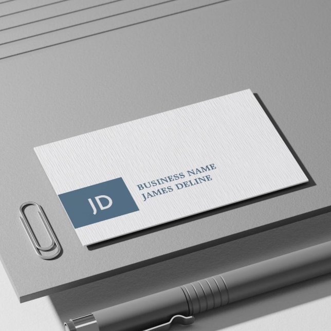 Elegant Texture White Blue Monogram Attorney Business Card (Creator Uploaded)