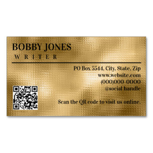Elegant Textured Gold Foil Metallic QR Code Business Card Magnet