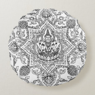 Elegant Thai Kanok Golden Pattern Luxury Round Pillow