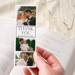 elegant thank you 3 photos collage wedding favors bookmarks