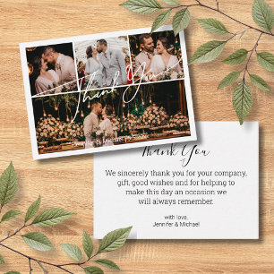 elegant thank you 4 photos collage wedding chic note card
