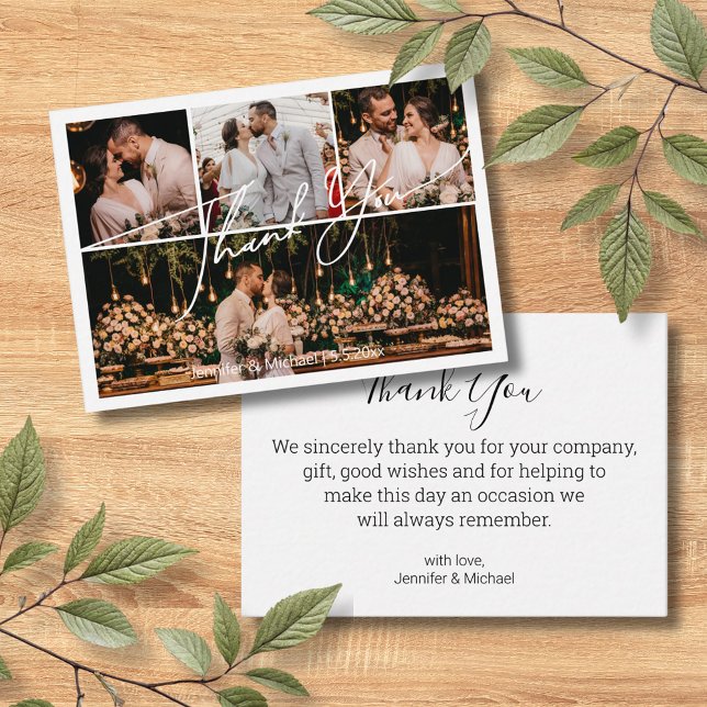 elegant thank you 4 photos collage wedding chic note card (Creator Uploaded)