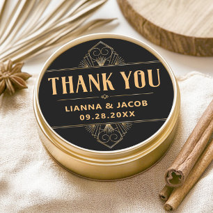 Elegant Thank You Art Deco Wedding Classic Round Sticker