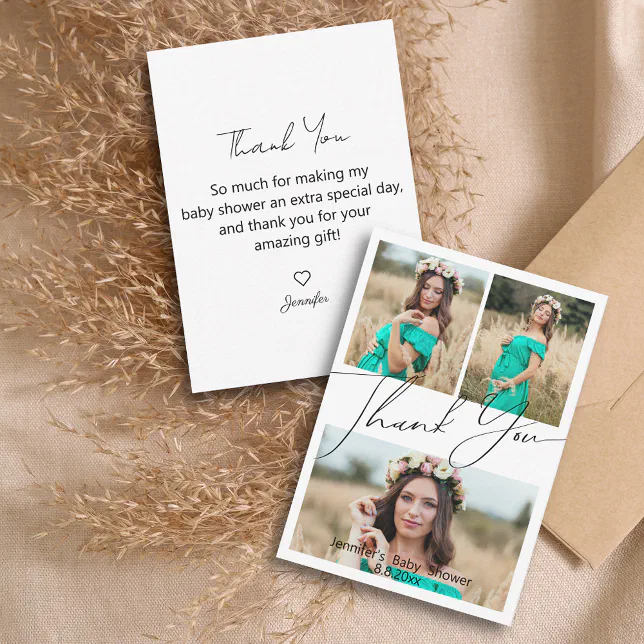elegant thank you baby shower 3 photos collage note card | Zazzle
