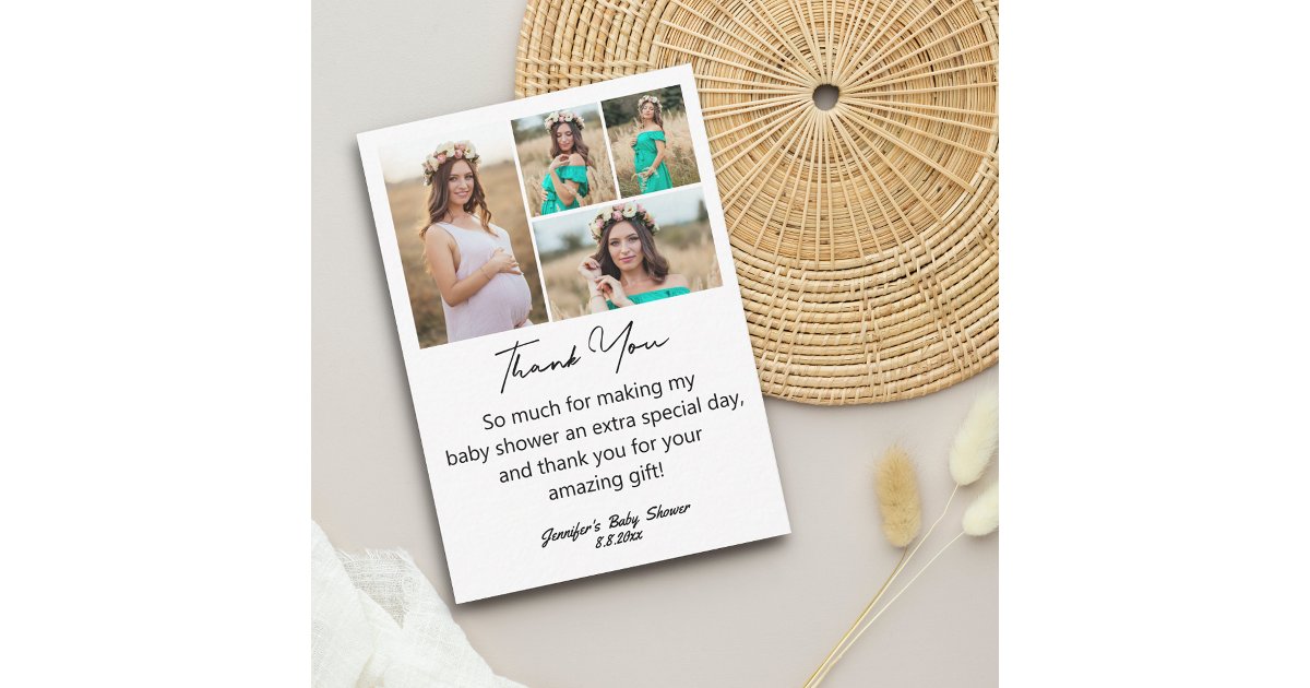 elegant thank you baby shower 4 photos collage note card | Zazzle