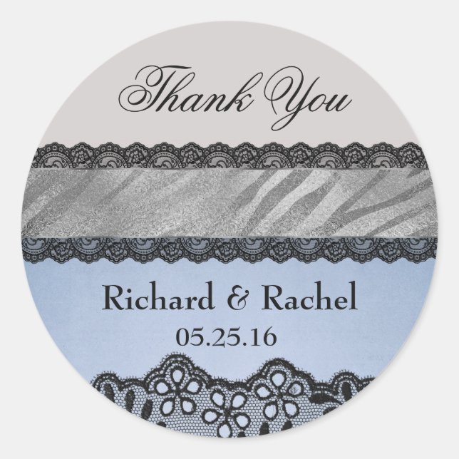 Elegant Thank you Blue and Gray Classic Round Sticker (Front)