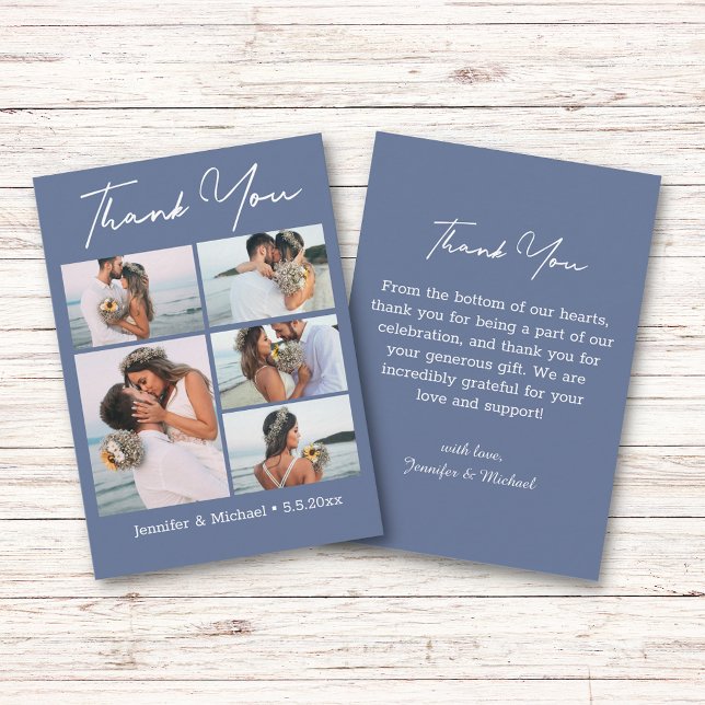 elegant thank you blue white 5 photos wedding note card (Creator Uploaded)