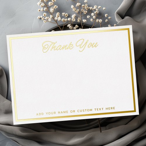 Elegant thank you border silver gold foil notecard