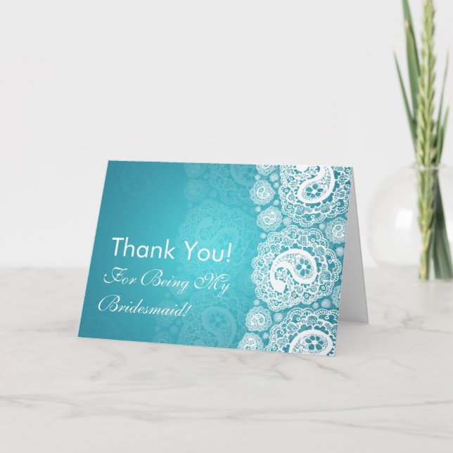Elegant Thank You Bridesmaid Paisley Lace Blue Card (Front)
