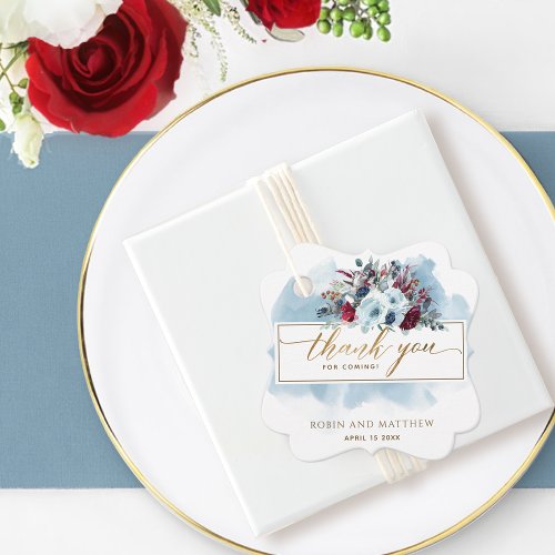 Elegant Thank You Burgundy Blue and Purple Floral Favor Tags