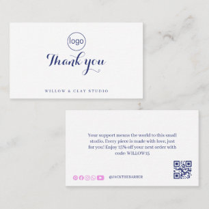 Elegant Thank You Business Card Marble QR