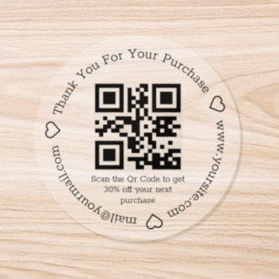 elegant thank you business qr code clear classic round sticker