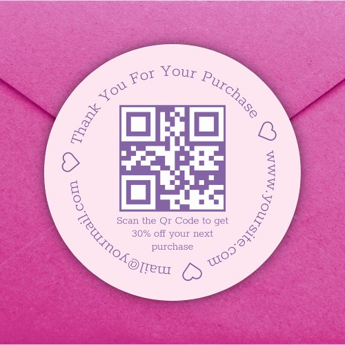elegant   thank you business qr code pink purple classic round sticker