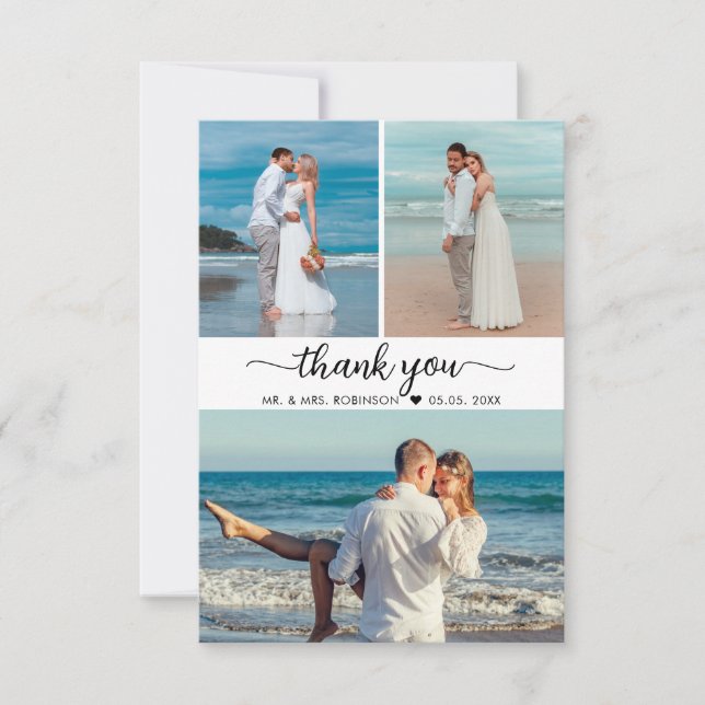 Elegant Thank You Calligraphy Collage Wedding  Card (Front)