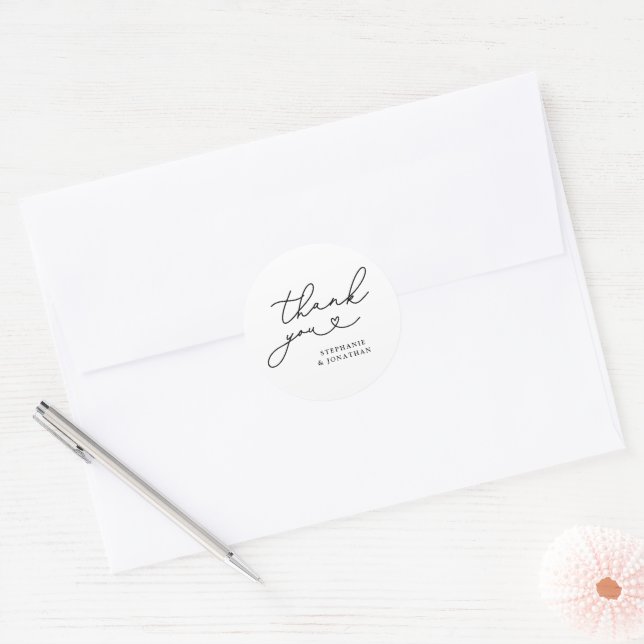 Elegant Thank You Calligraphy Heart Sticker (Envelope)