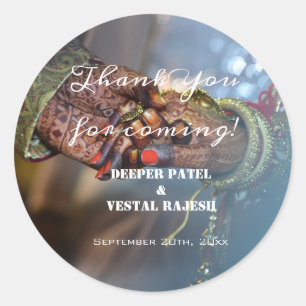 Elegant Thank You Calligraphy Henna Indian Wedding Classic Round Sticker