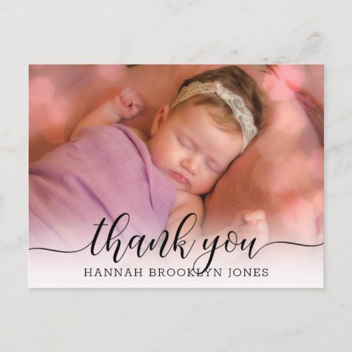 Elegant Thank You Calligraphy Photo Birth Announcement Postcard