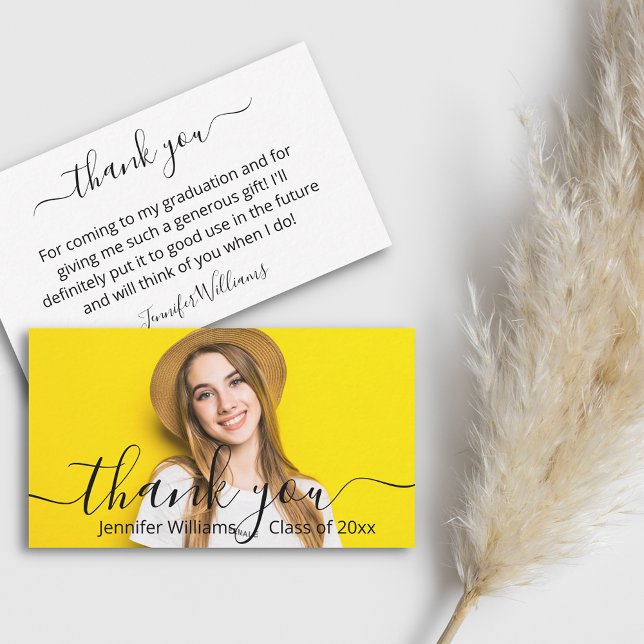  elegant thank you calligraphy photo graduation   note card (Creator Uploaded)