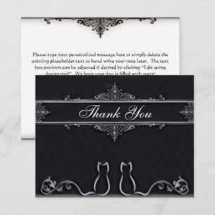 Elegant Thank You Cats, Tail Vines, Black & White  Card