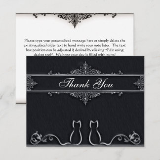 Elegant Thank You Cats, Tail Vines, Black & White  Card