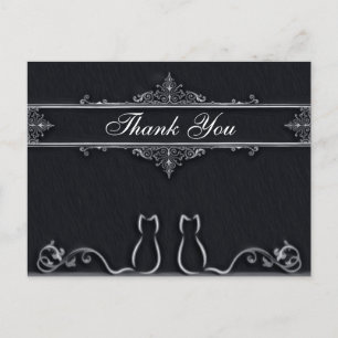 Elegant Thank You Cats, Tail Vines, Black & White Postcard