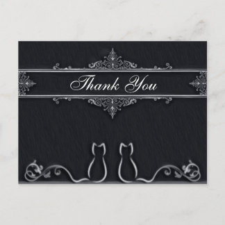 Elegant Thank You Cats, Tail Vines, Black & White Postcard