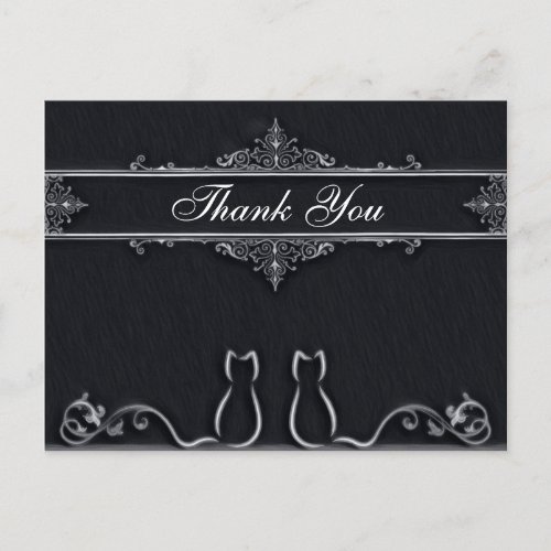 Elegant Thank You Cats Tail Vines Black  White Postcard