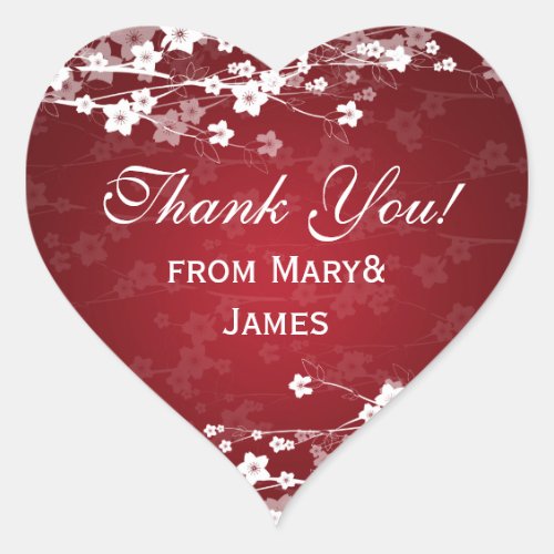 Elegant  Thank you Cherry Blossom Red Heart Sticker