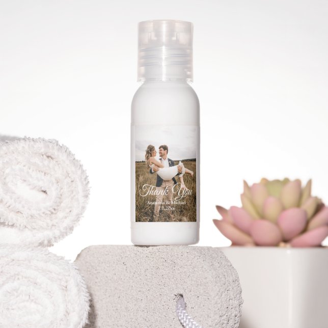 elegant thank you classic script wedding photo hand lotion (Insitu)