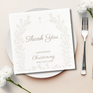 Elegant Thank You Cross Floral Christening Baptism Napkins
