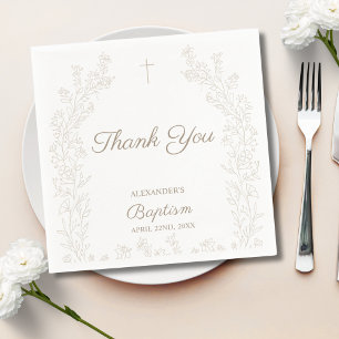 Elegant Thank You Cross Floral Christian Baptism Napkins
