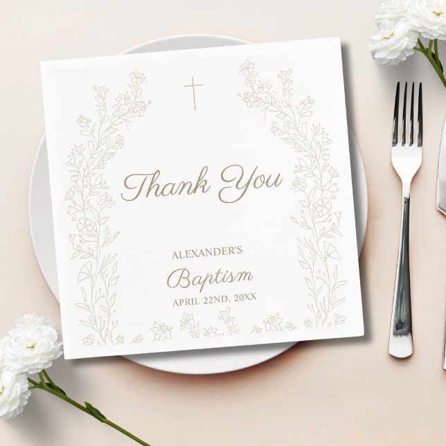 Elegant Thank You Cross Floral Christian Baptism Napkins (Creator Uploaded)
