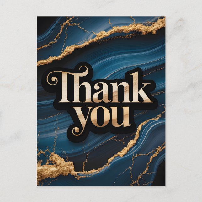 Elegant Thank You Design with Blue and Gold Postcard (Front)