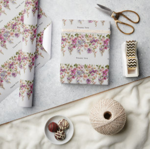 Elegant "Thank You" Design with Hanging Flowers Wrapping Paper