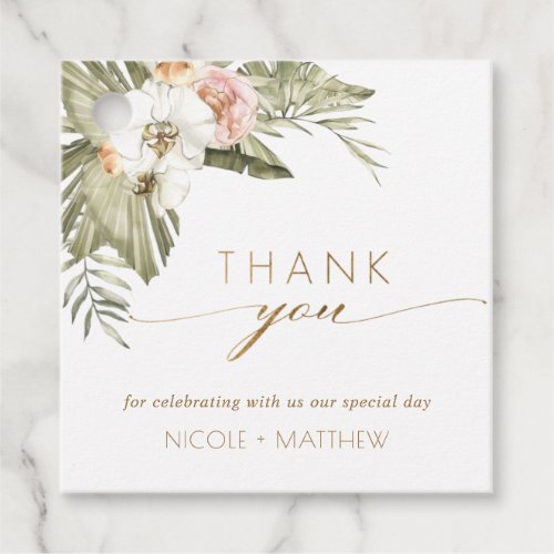 Elegant Thank You Dried Palm Banana Leaves Floral Favor Tags