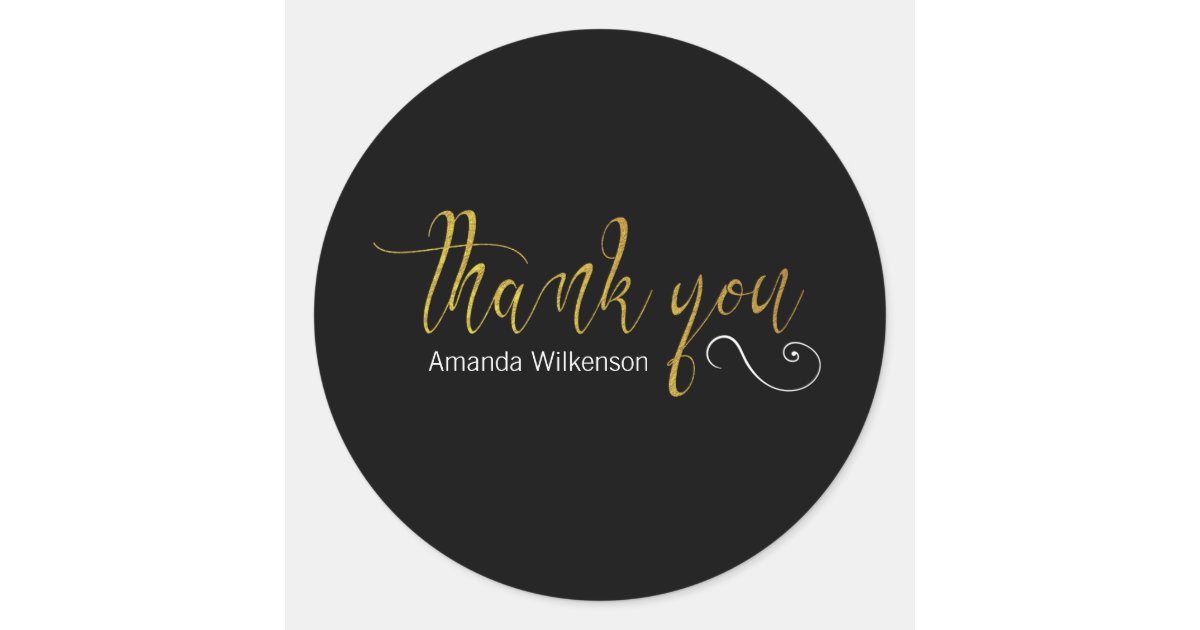 Elegant Thank You Faux Gold Foil Black Classic Round Sticker | Zazzle