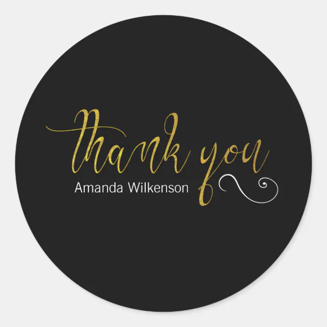 Elegant Thank You Faux Gold Foil Black Classic Round Sticker | Zazzle