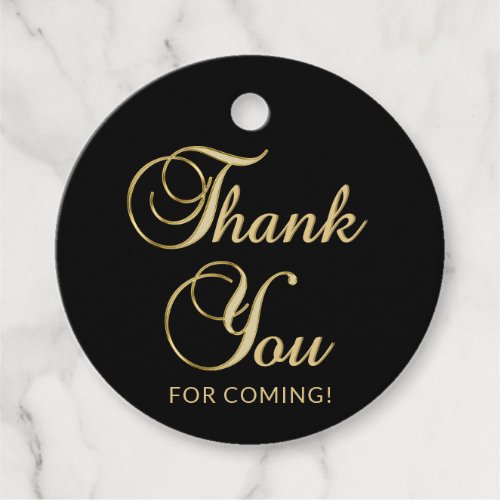 Elegant Thank You for Coming Black Gold Favor Tags
