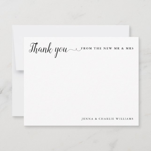 Elegant Thank You From the New Mr and Mrs Wedding Note Card (Front)