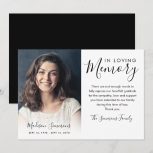 Elegant Thank You Funeral Photo Sympathy Grief Card