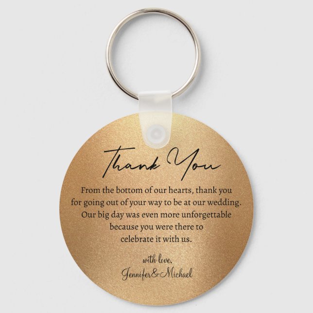elegant  thank you gold metallic wedding keychain (Front)