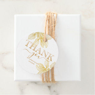 Elegant Thank you Gold Typography Leafy Birthday Favor Tags