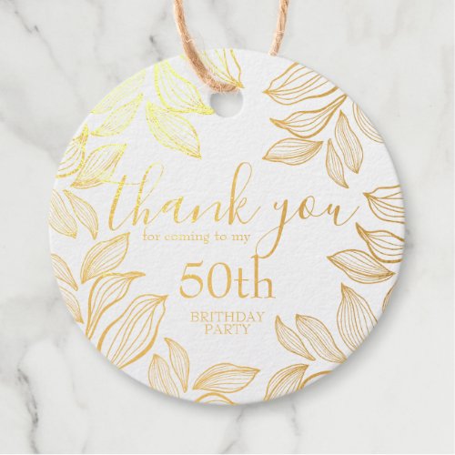 Elegant Thank you Gold Typography Leafy Birthday  Foil Favor Tags