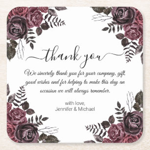 elegant thank you gothic flowers wedding square paper coaster