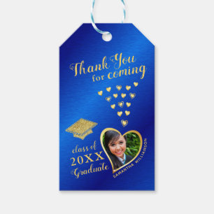 Elegant Thank You Grad Photo Blue 2025 Graduation Gift Tags