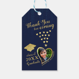 Elegant Thank You Grad Photo Blue 2025 Graduation Gift Tags